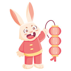 Isolated cute rabbit with traditional chinese clothes Zodiac sign Vector illustration