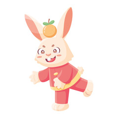 Isolated cute rabbit with traditional chinese clothes Zodiac sign Vector illustration