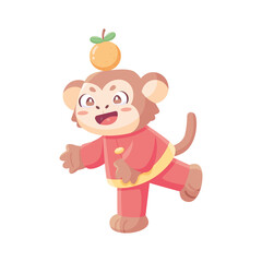 Isolated cute monkey with traditional chinese clothes Zodiac sign Vector illustration