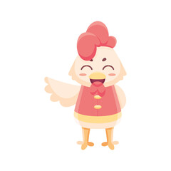 Isolated cute rooster with traditional chinese clothes Zodiac sign Vector illustration