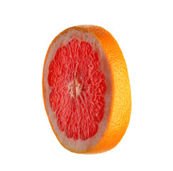 Slice of tasty ripe grapefruit on white background