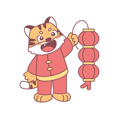 Fototapeta premium Isolated cute lion with traditional chinese clothes Zodiac sign Vector illustration
