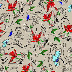 Textile print  pattern. abstract seamless flower pattern, fabric and digital print pattern.
