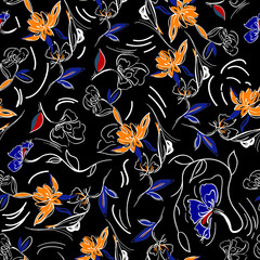 Textile print  pattern. abstract seamless flower pattern, fabric and digital print pattern.