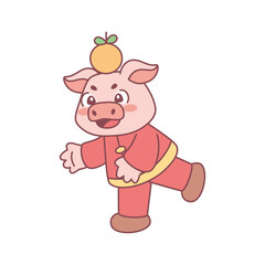 Isolated cute pig with traditional chinese clothes Zodiac sign Vector illustration