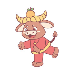 Isolated cute ox with traditional chinese clothes Zodiac sign Vector illustration