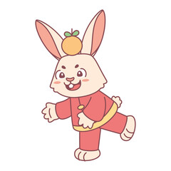 Isolated cute rabbit with traditional chinese clothes Zodiac sign Vector illustration