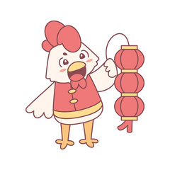 Isolated cute rooster with traditional chinese clothes Zodiac sign Vector illustration