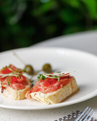 traditional wine appetizers. white and red wine. restaurant serving. summer mood. shallow depth of field