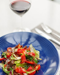 traditional wine appetizers. white and red wine. restaurant serving. summer mood. shallow depth of field