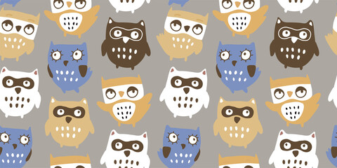 seamless funny owl vector illustration, owl seamless pattern