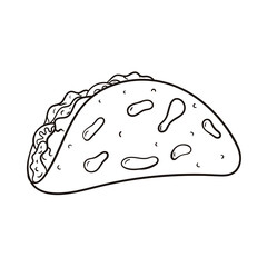 Vector doodle illustration of mexican food, tacos with vegetables in tortilla.