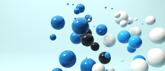 Scattered floating colored spheres on a vibrant background - 3D render