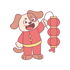 Isolated cute dog with traditional chinese clothes Zodiac sign Vector illustration