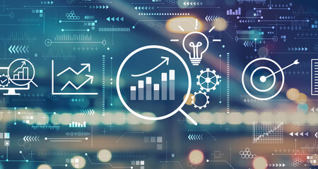 Data Analysis concept with blurred city abstract lights background