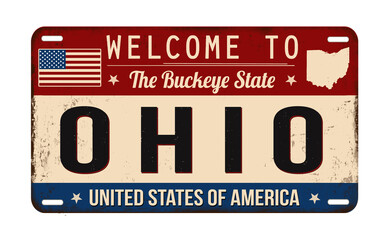 Welcome to Ohio vintage rusty license plate - obrazy, fototapety, plakaty