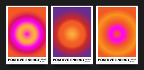 Collection of abstract posters with blurred circles on a holographic background. Sunset light lamp circle vector.