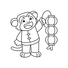 Isolated cute monkey with traditional chinese clothes Zodiac sign Vector illustration