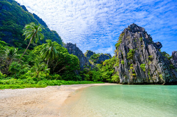Hidden beach in Matinloc Island, El Nido, Palawan, Philippines - Paradise lagoon and beach in...