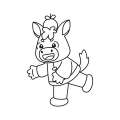 Isolated cute horse with traditional chinese clothes Zodiac sign Vector illustration