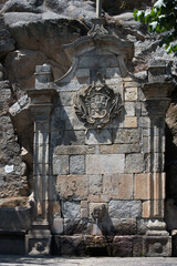 Beautiful fountain made of stone build in 1726. Castelo Novo, Portugal