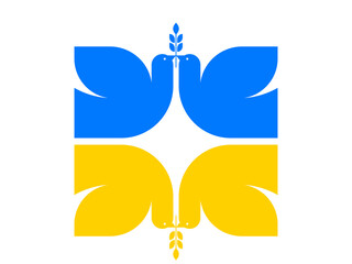 Flying bird, dove as a symbol of peace. Support Ukraine, Stand with Ukraine banner and poster in yellow and blue colors