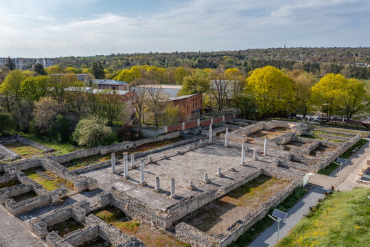 Aerial view of ruins of ancient roman town Abritus near Razgrad, Bulgaria.