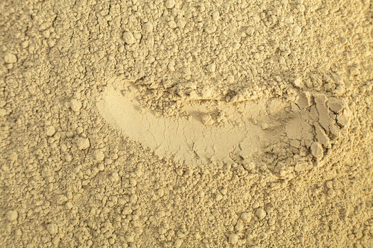 Close up of green natural bentonite clay powder for face mask, face cream, body wrap, selective focus. Abstract background