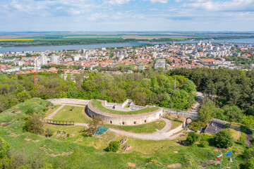 Aerial view of Silistra with Danube river and Medjidi Tabia fortress, Bulgaria.