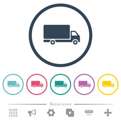 Freight car side view flat color icons in round outlines