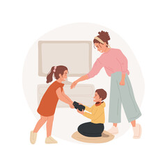 Fighting siblings isolated cartoon vector illustration. Toddlers kick each other, parent going crazy, trying to stop the fight, siblings rivalry, fight for toy, family problem vector cartoon.
