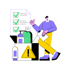 Product safety control abstract concept vector illustration. Manufacturing equipment, product testing and inspection job, protection sign, information label, laboratory check abstract metaphor.