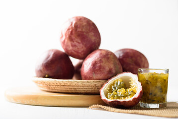 Passion fruit from local market on white background, Tropical fruit in spring and summer season