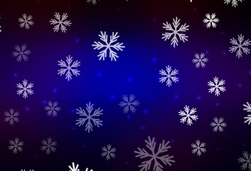 Dark Blue, Red vector layout with bright snowflakes, stars.