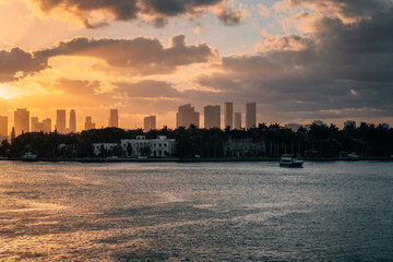 Fototapeta na wymiar sunset over the city miami usa florida skyscrapers 