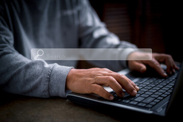 Data Search Technology, man's hands using laptop computer to searching for information. Search Engine Optimization, Using Search Console for ​your website, SEO.