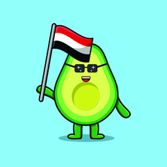 Cute cartoon Avocado mascot character with flag of Yemen Country in modern design 