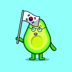 Cute cartoon Avocado mascot character with South Korea Country flag in modern design 