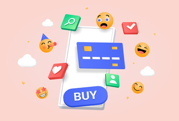 3D online store. Collection of icons for social networks, graphic elements for website. Modern technologies and digital world. Set of different reactions. Cartoon isometric vector illustration