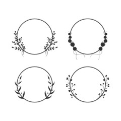 Set of circle floral frame botanical simple design. Floral monocrome vector. 
Vector illustration for decorate logo, text, greeting cards.