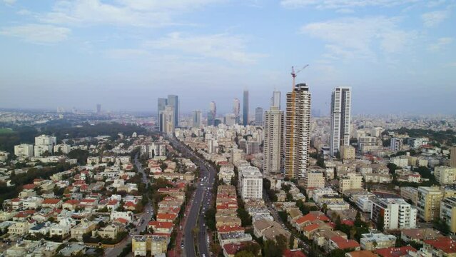Aerial view of the streets of Tel Aviv, Ramat Gan, Petah Tikva, Bnei Brak
