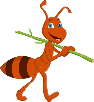cartoon happy ant with sugar cane