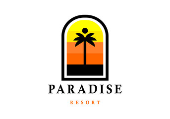 Obraz premium palm logo with sunset atmosphere, suitable for hotels, villas, and others.