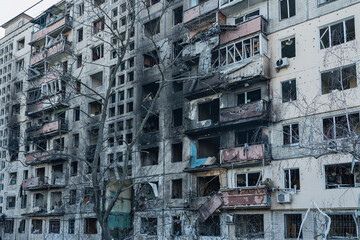 A civilian house in Kyiv destroyed by a Russian missile (war concept, Russian-Ukrainian war)