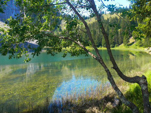 Beautiful view of the Benit Lake in Saxonnex, Haute Savoie, France