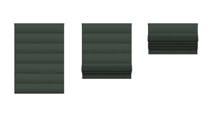 Roman window blinds. Grey home or office interior blackout shade. Window shutter decor. Interior design. Vector illustration. realistic window sunlight blinds closed open. bedroom accessories.