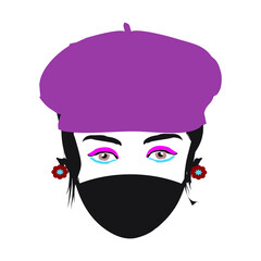 illustration of face with a mask covering the nose and mouth to avoid the corona virus