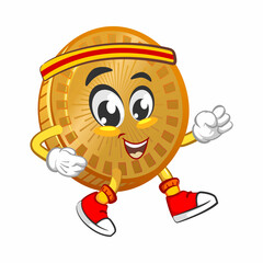 vector cartoon illustration of cute coin mascot jogging