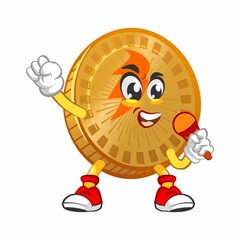 vector cartoon illustration of cute coin mascot being popstars singer