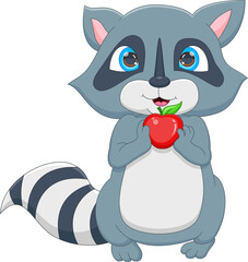 cartoon cute raccoon with apple
